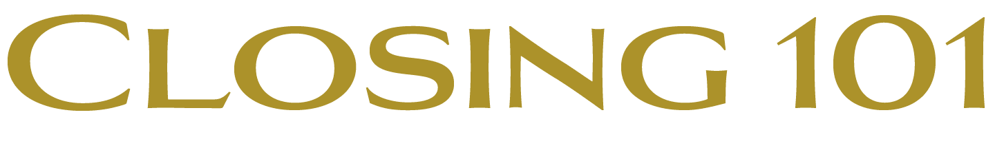 Text reading "CLOSING 101" in yellow uppercase letters on a transparent background.